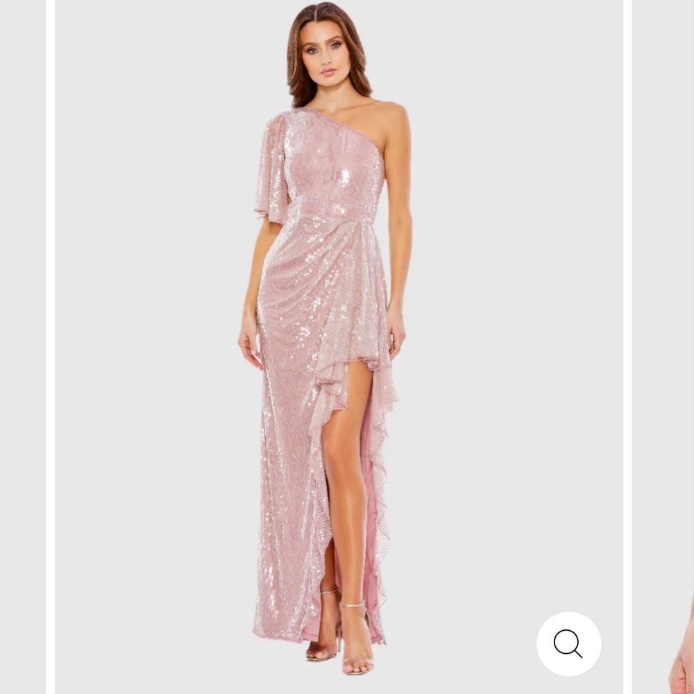Sequined Flutter Sleeve One Shoulder Draped Gown- Mauve